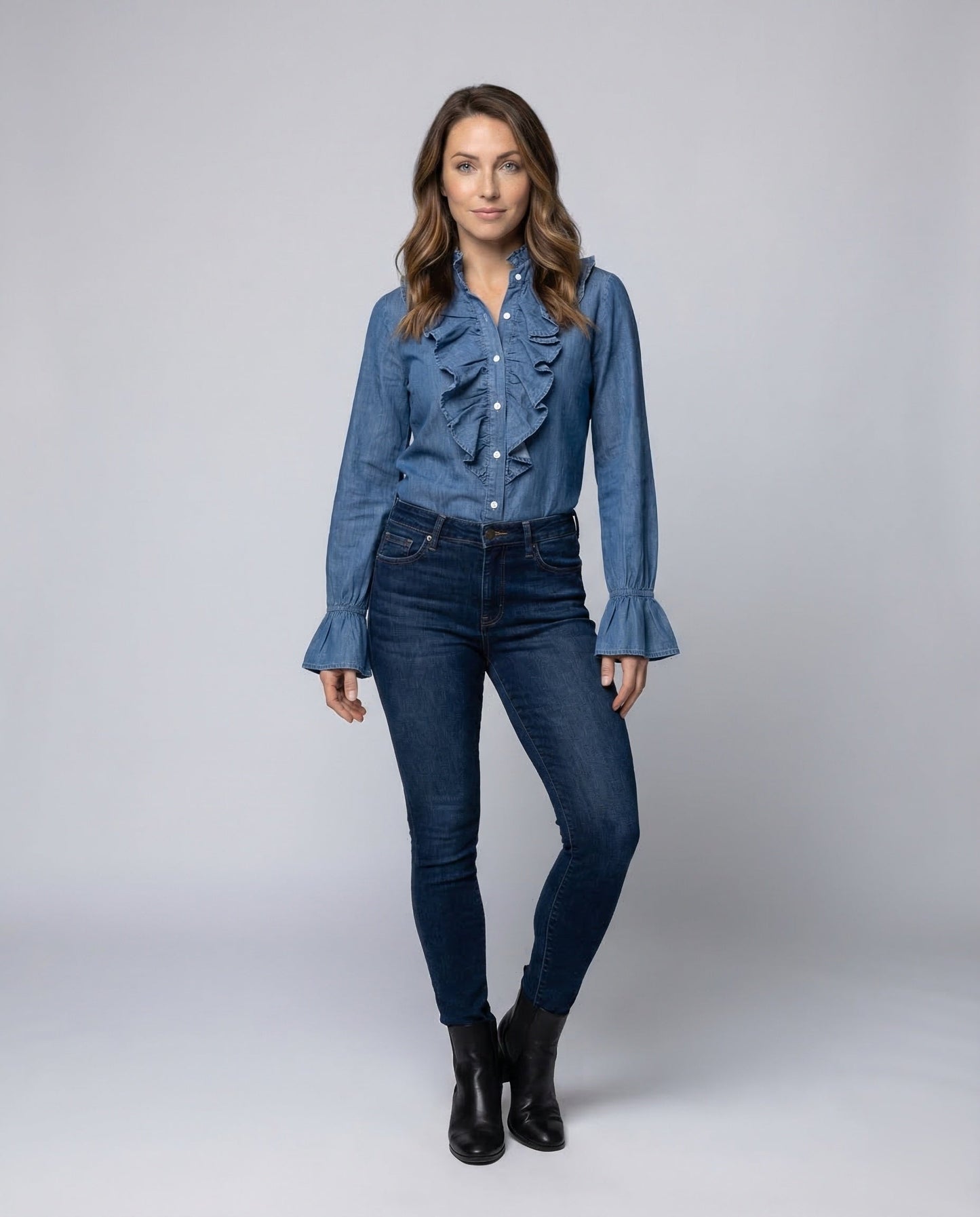 Camicia Donna Effetto Denim con Ruches - Brentozzi