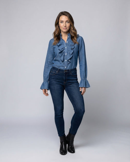 Camicia Donna Effetto Denim con Ruches - Brentozzi