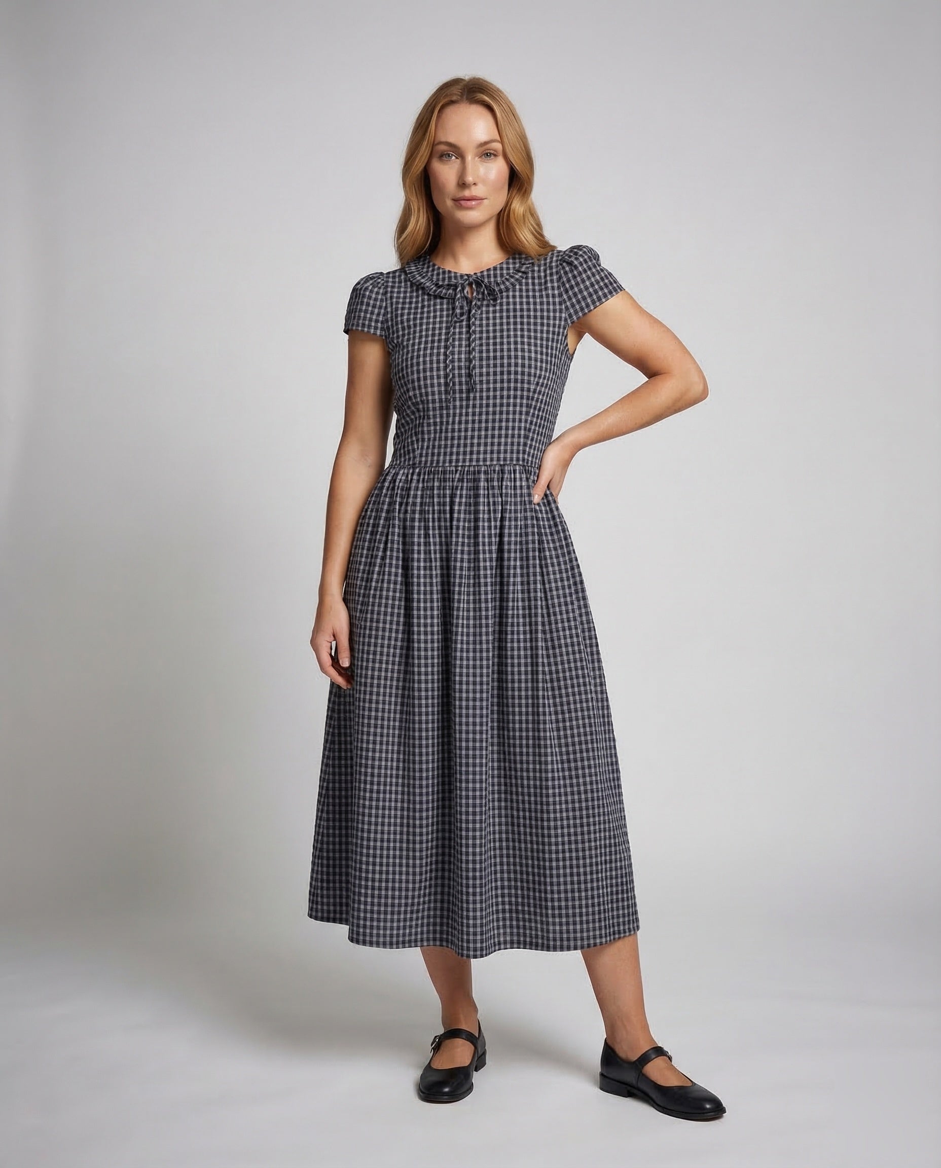 Abito Midi Donna Vichy Stile Retrò - Brentozzi