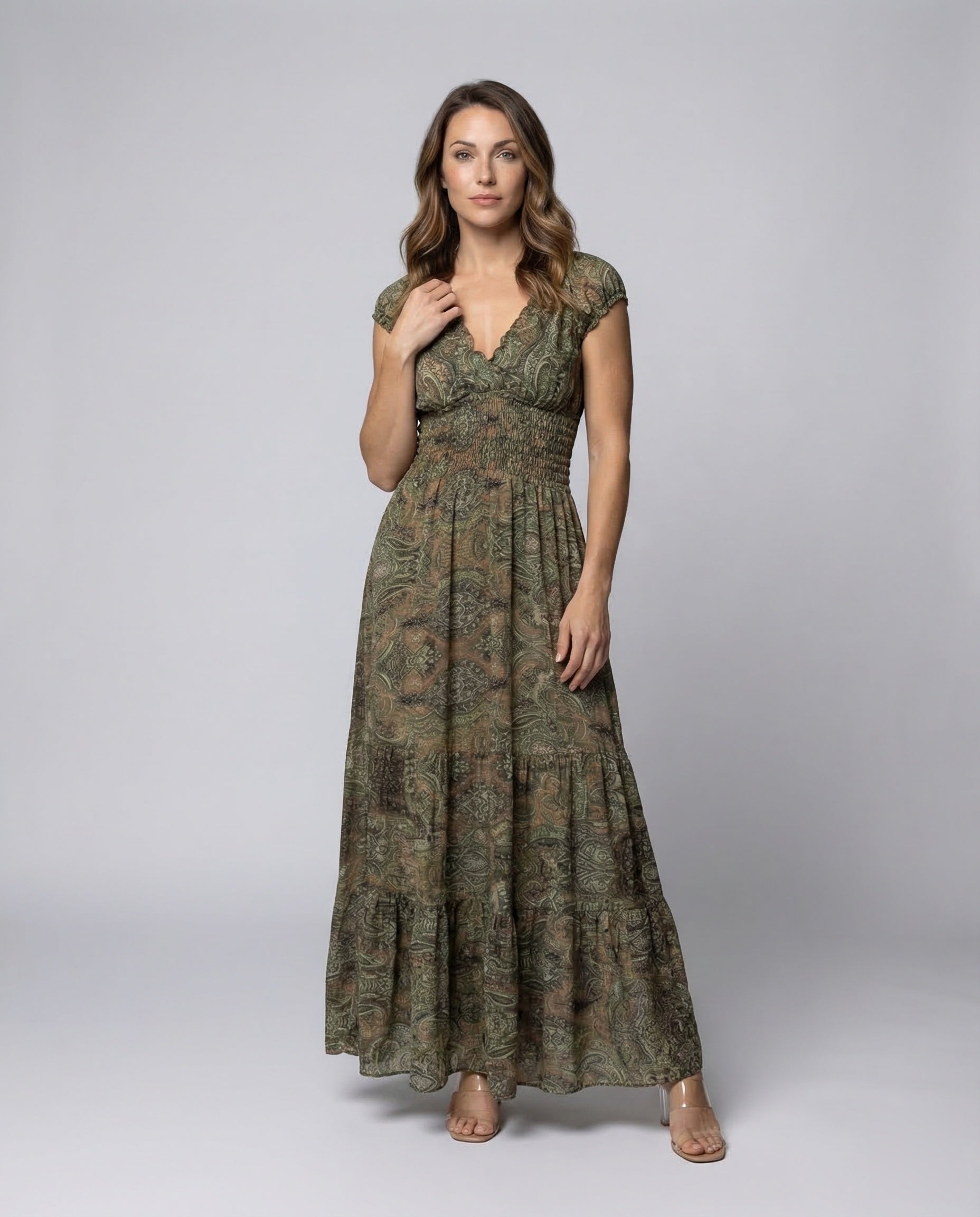 Abito Maxidress Donna Stile Boho Manica a Sbuffo - Brentozzi