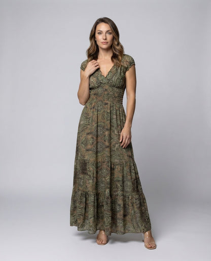 Abito Maxidress Donna Stile Boho Manica a Sbuffo - Brentozzi