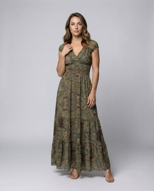 Abito Maxidress Donna Stile Boho Manica a Sbuffo - Brentozzi
