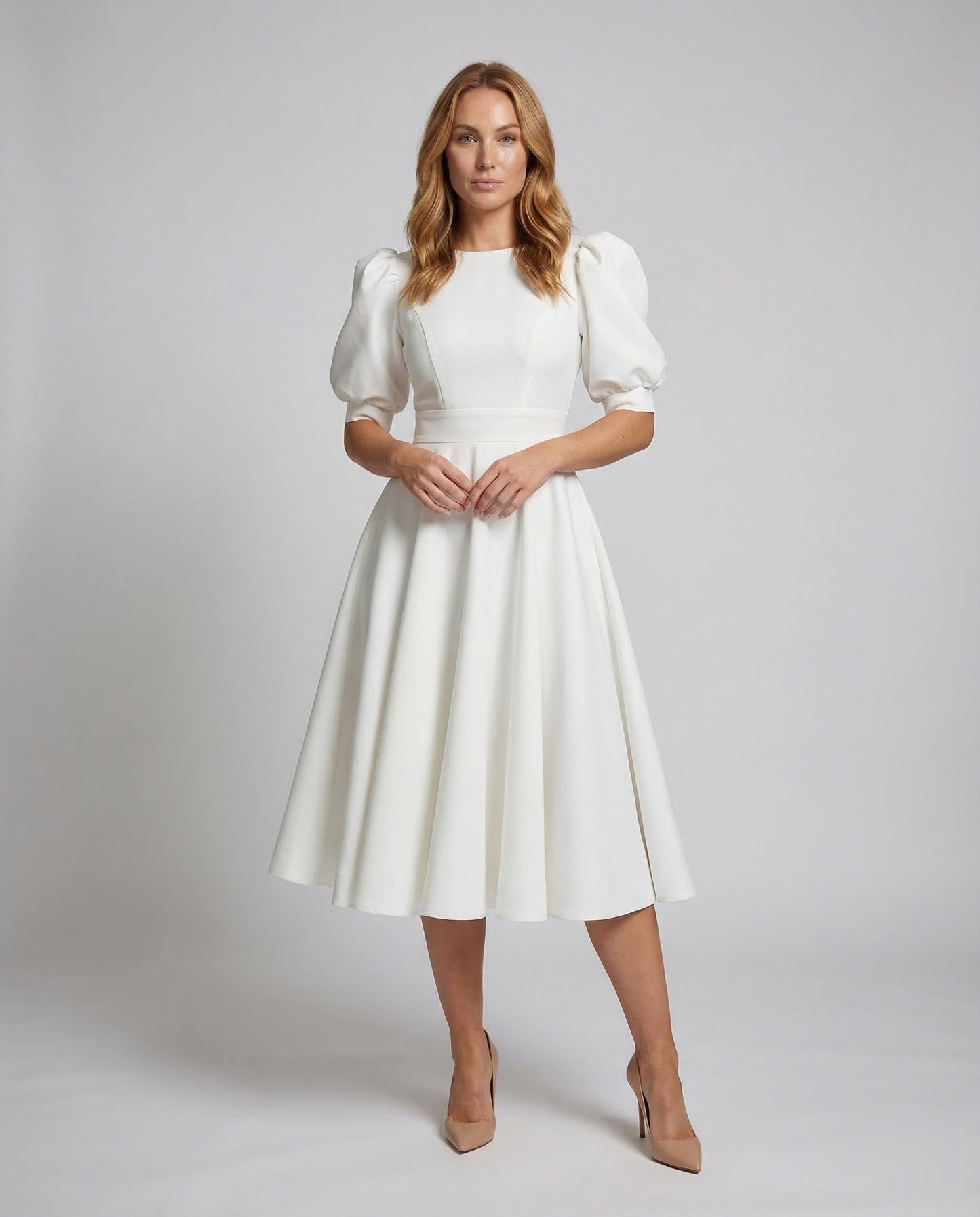 Abito Midi Donna Elegante Manica a Sbuffo - Brentozzi