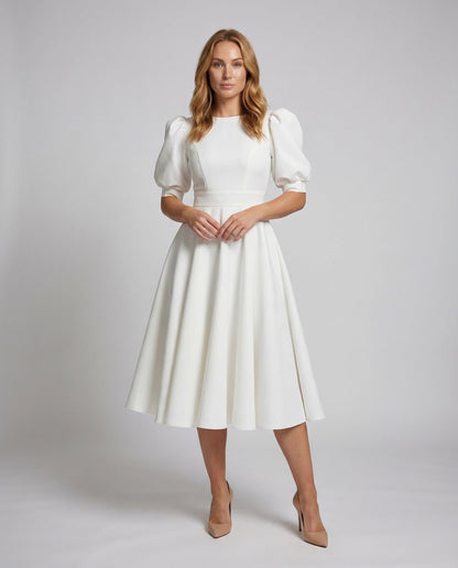 Abito Midi Donna Elegante Manica a Sbuffo - Brentozzi