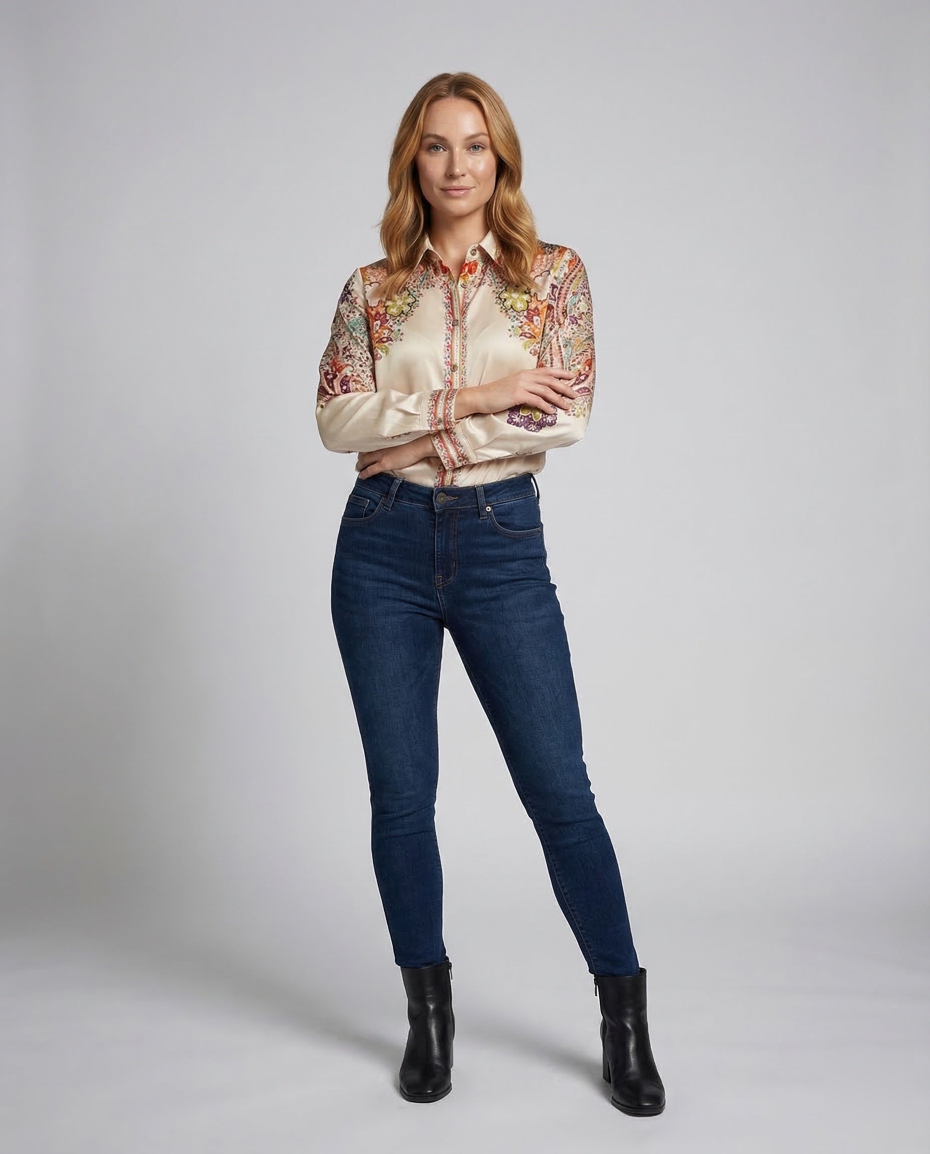 Camicia Donna in Satin Stampa Slim Fit - Brentozzi