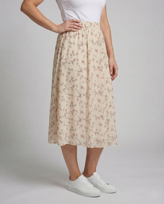 Gonna Midi Donna in Tessuto Floreale con Ruches - Brentozzi