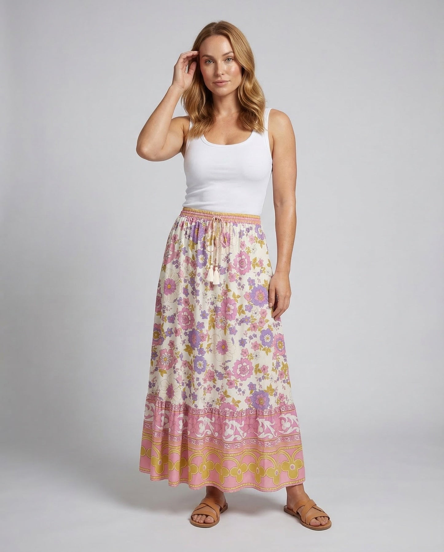 Gonna Midi Donna Stampa Boho FluidA - Brentozzi