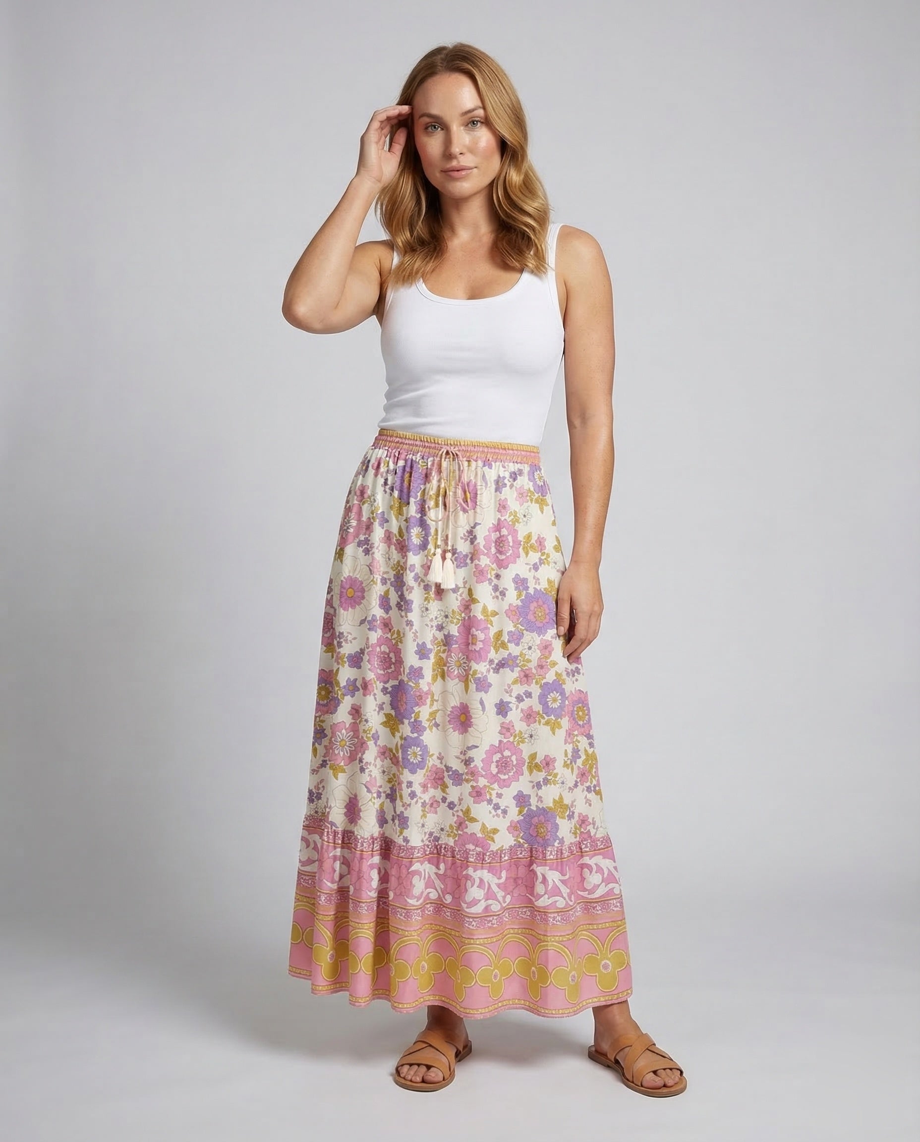 Gonna Midi Donna Stampa Boho FluidA - Brentozzi
