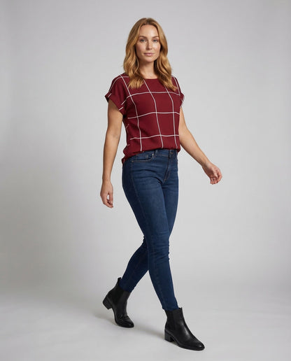 Blusa Donna Manica Corta Tessuto Quadri - Brentozzi