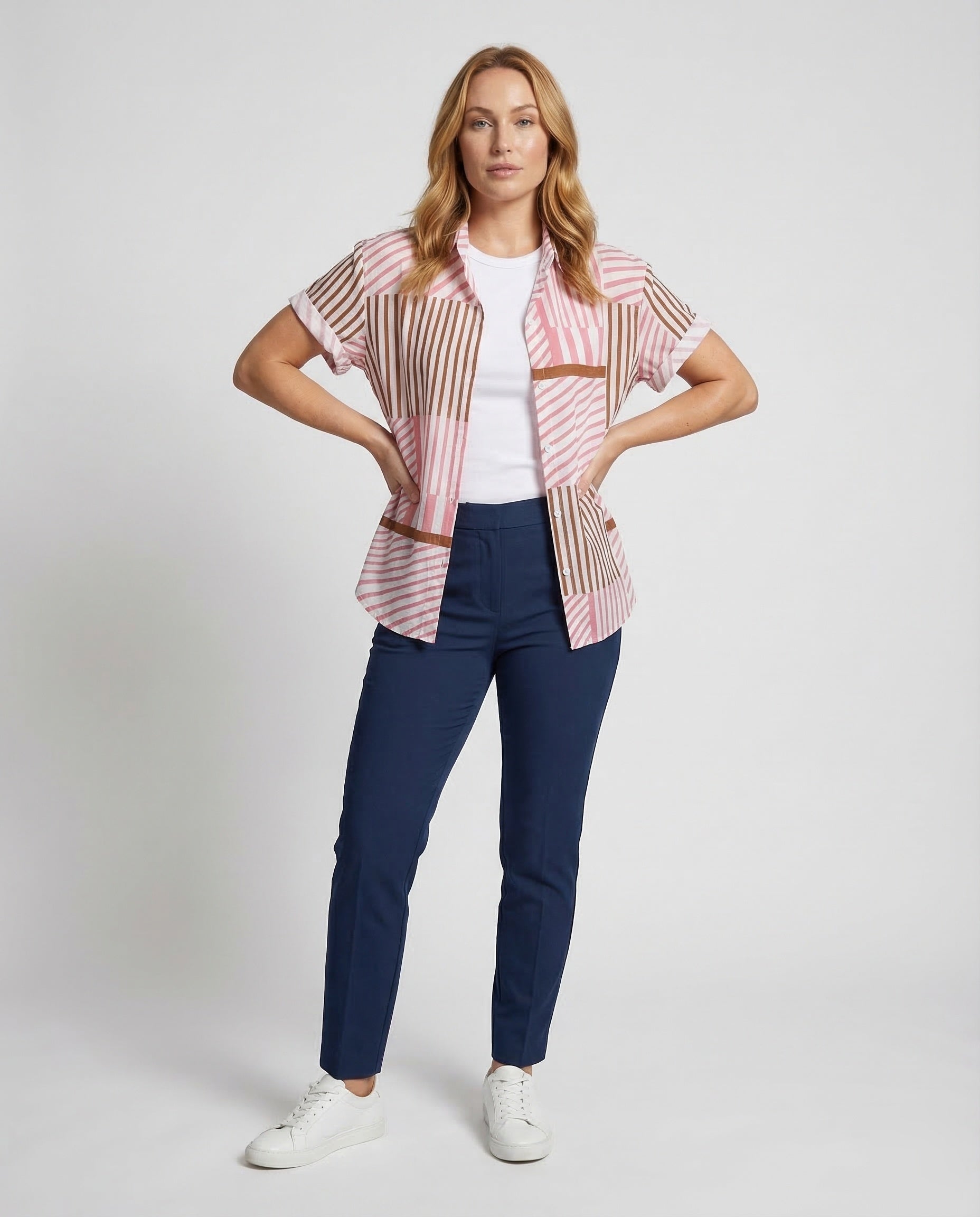 Camicia Donna Manica Corta Tessuto a Righe - Brentozzi