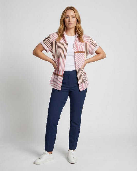 Camicia Donna Manica Corta Tessuto a Righe - Brentozzi