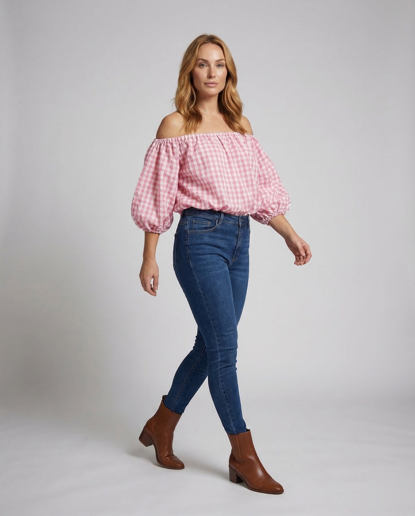 Blusa Donna Scollatura Spalle Scoperte Fantasia Quadri - Brentozzi
