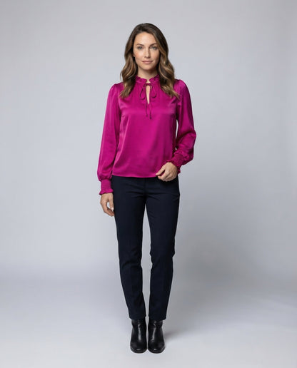 Camicia Donna in Satin Collo Alto con Ruches - Brentozzi