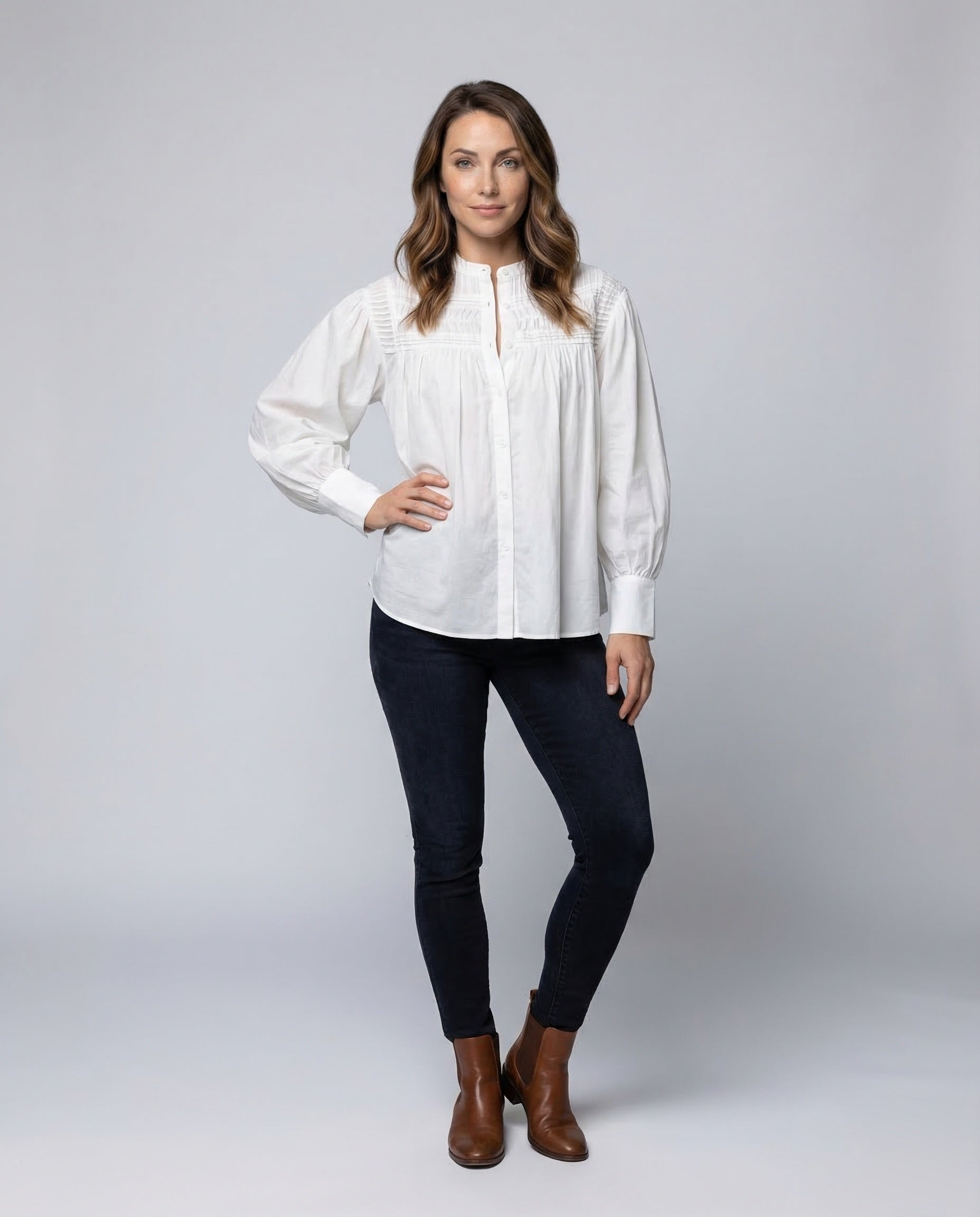 Camicia Donna Cotone Dettagli Plissettati - Brentozzi