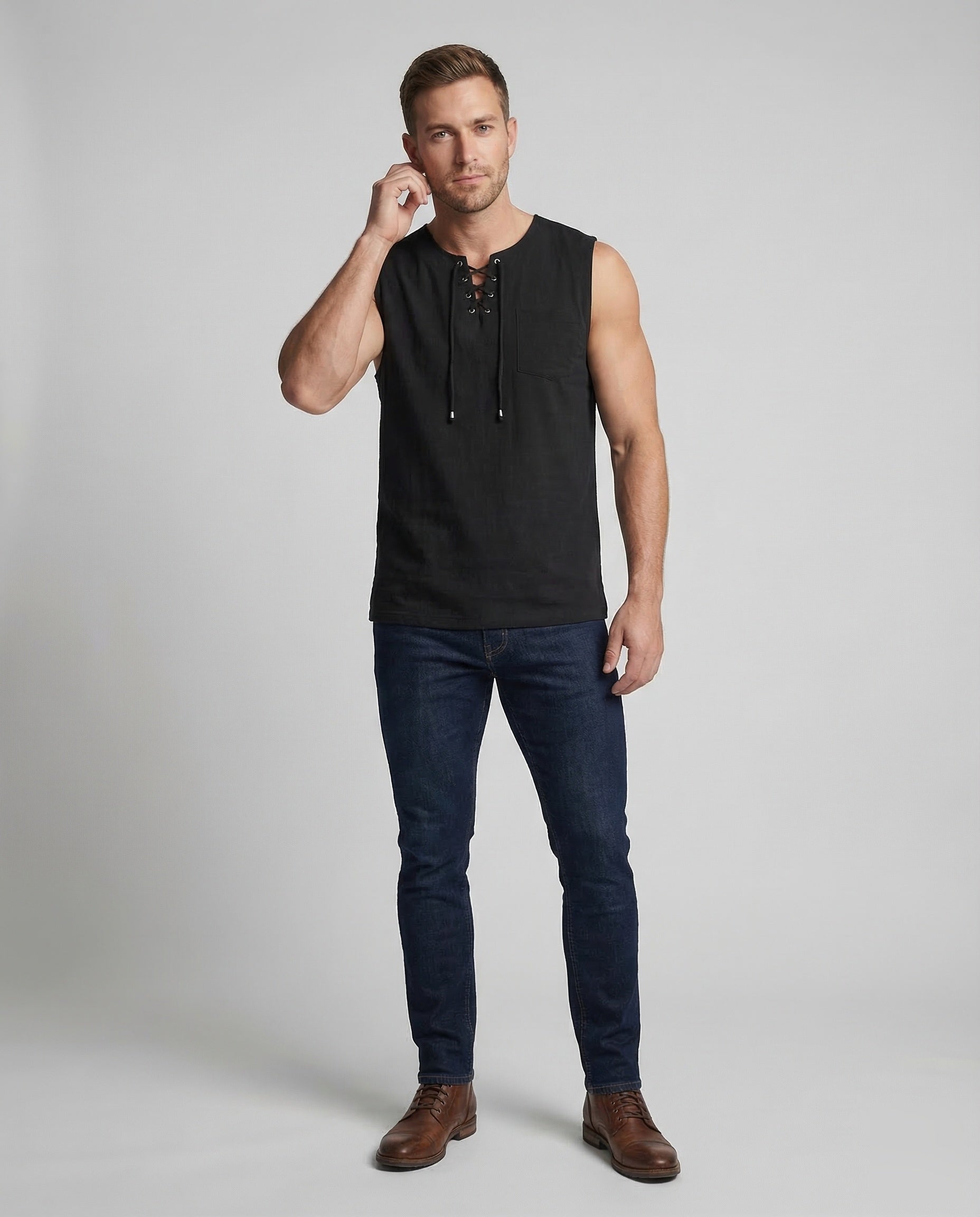 Canotta Uomo Lino Scollo a V Slim Fit - Brentozzi
