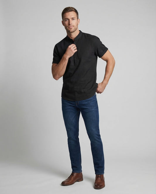 Camicia Henley Uomo Lino Manica Lunga - Brentozzi