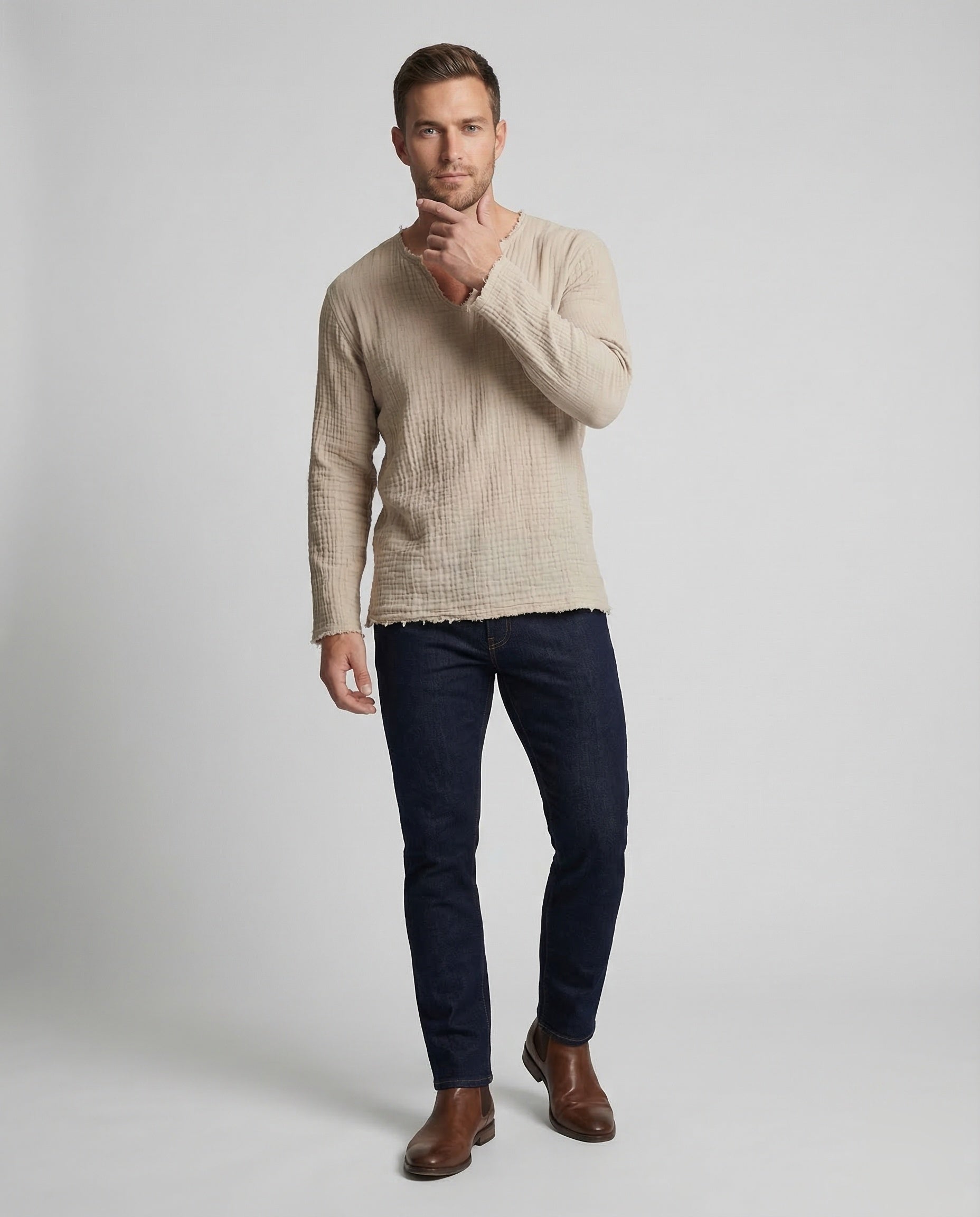 Camicia Uomo in Mussola Scollo a V - Brentozzi