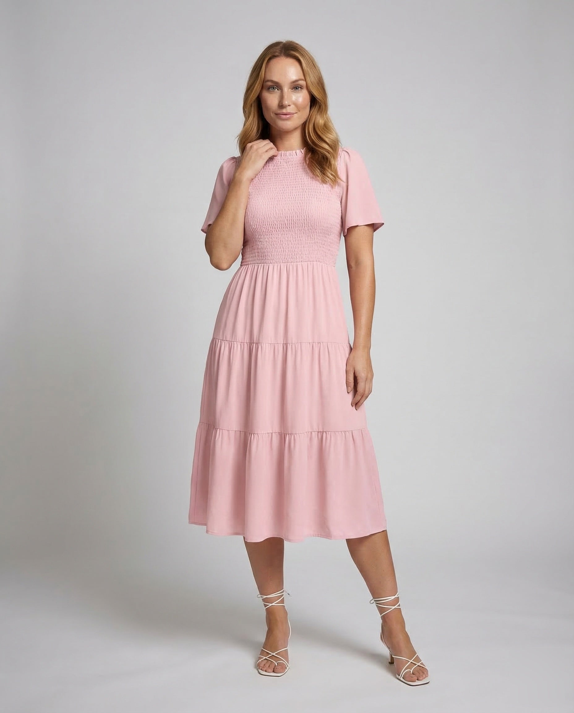 Abito Midi Donna in Tessuto Sfumato Scollo Elastico - Brentozzi