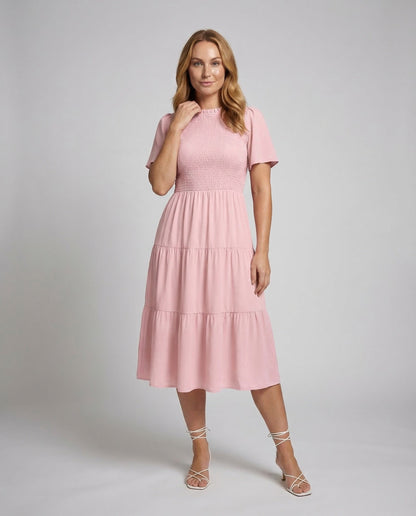 Abito Midi Donna in Tessuto Sfumato Scollo Elastico - Brentozzi