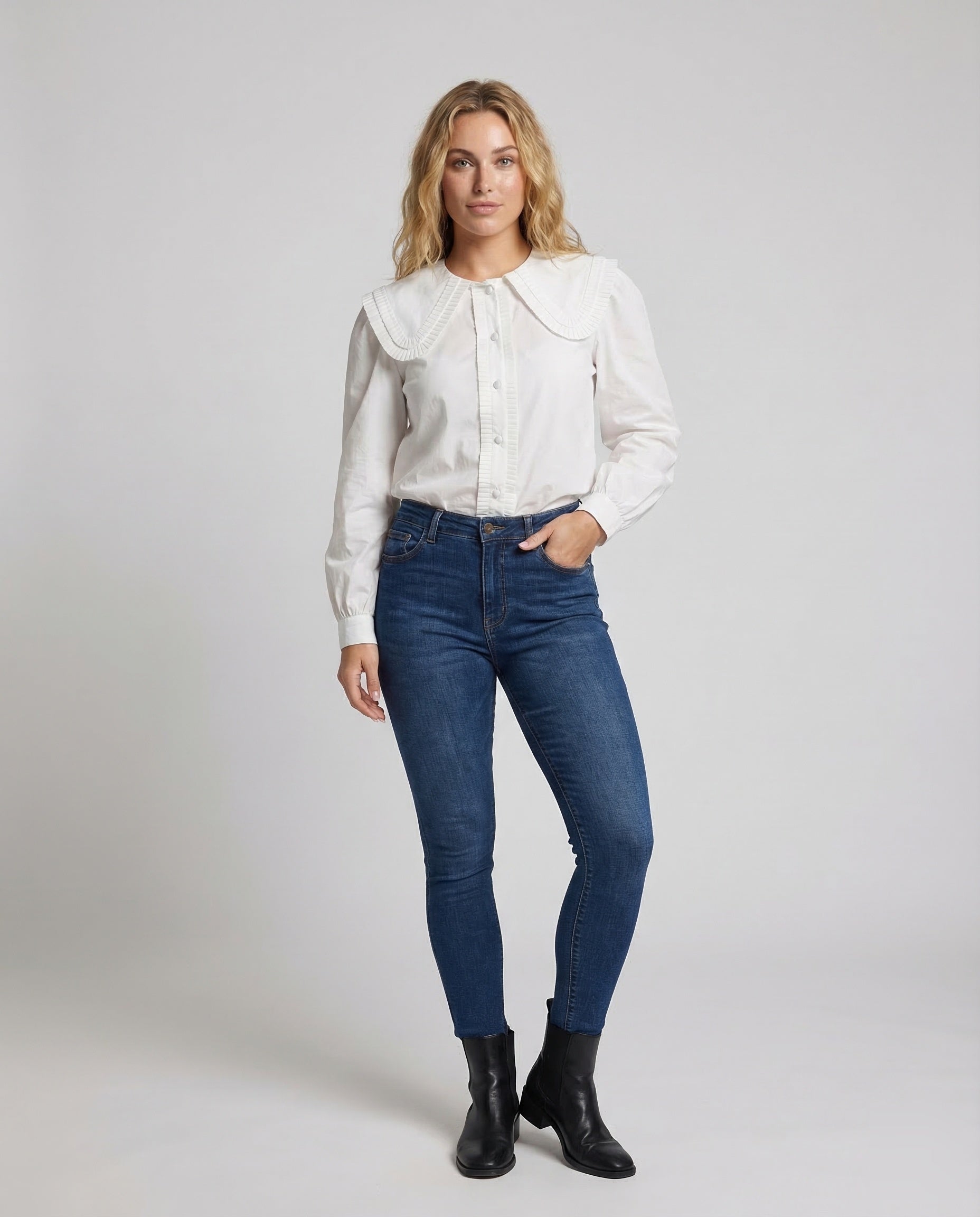 Camicia Donna Cotone Colletto Plissé - Brentozzi