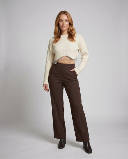 Crop Donna in Maglia Costina con Perline - Brentozzi