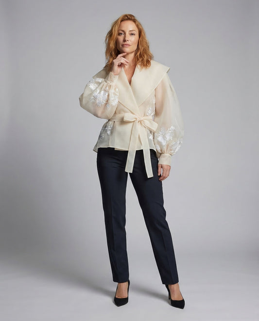 Blusa Donna in Organza Ricamata a Portafoglio - Brentozzi