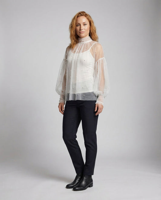 Blusa Donna in Tulle con Perline Elegante - Brentozzi
