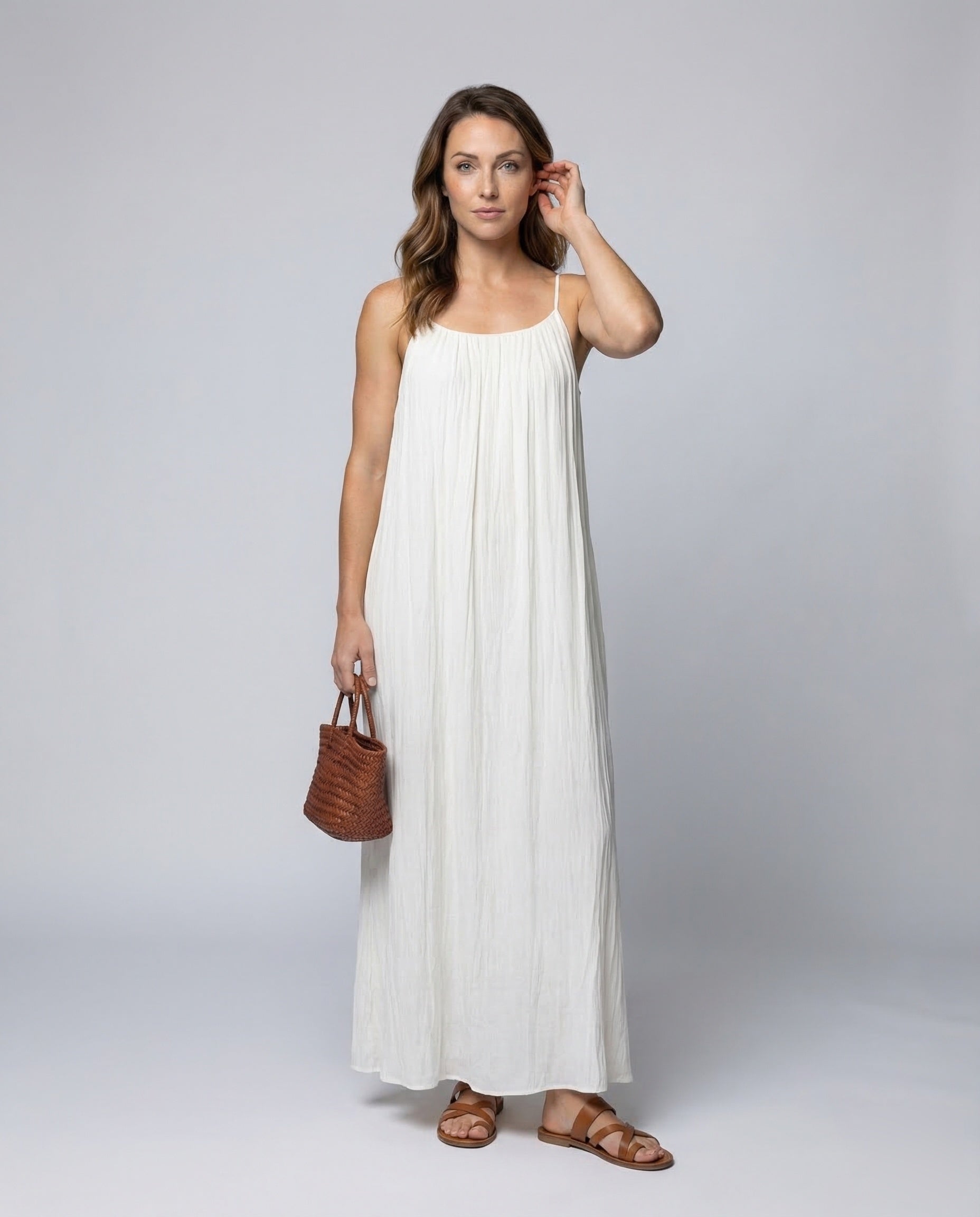 Abito Maxi Donna Plissé Spalline Sottili - Brentozzi