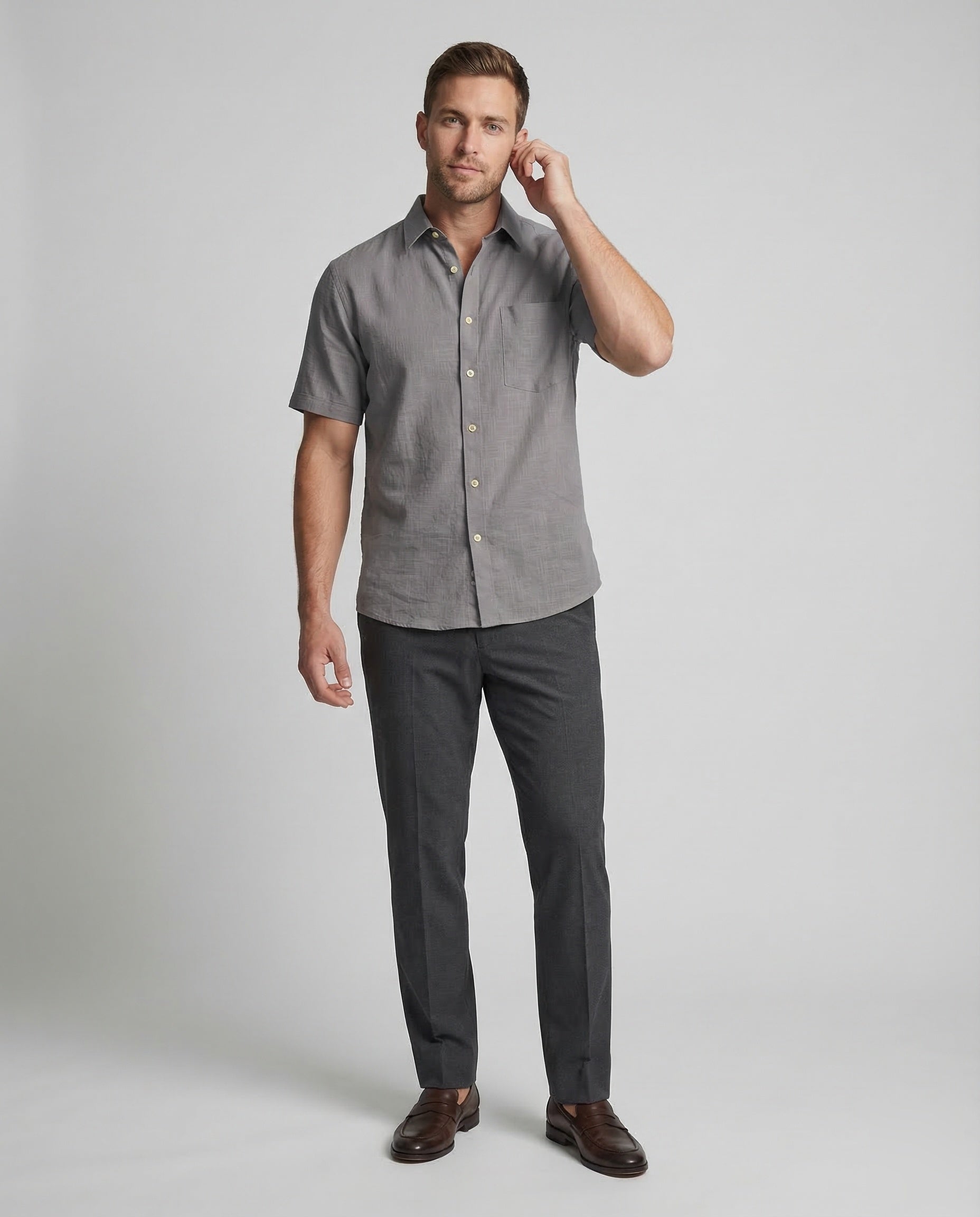 Camicia Uomo Lino Manica Corta - Brentozzi