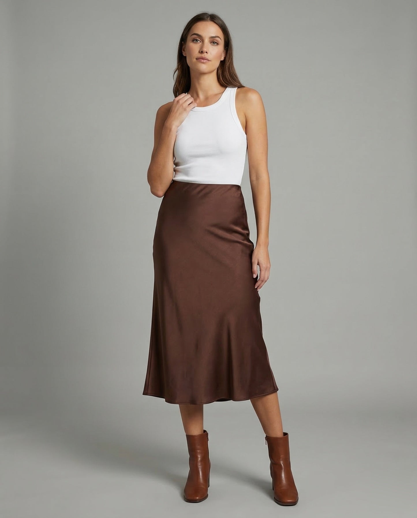 Gonna Lunga Donna in Satin Taglio Trompeta - Brentozzi