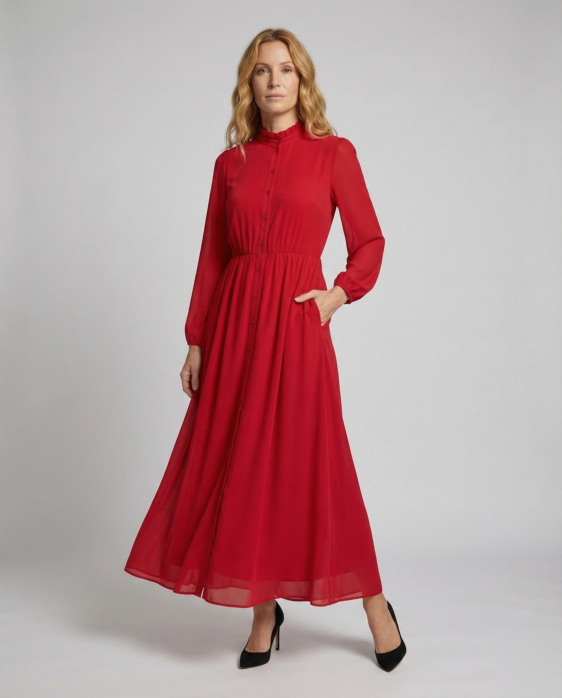 Abito Maxi Donna in Chiffon con Ruches - Brentozzi