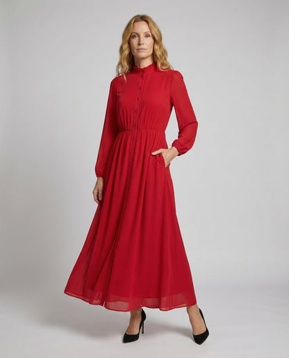 Abito Maxi Donna in Chiffon con Ruches - Brentozzi