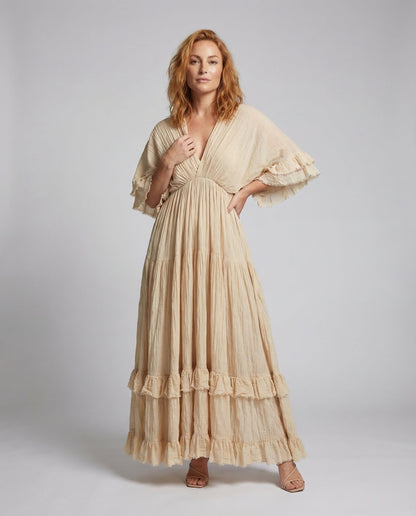 Abito Maxi Donna Plissé con Volant - Brentozzi