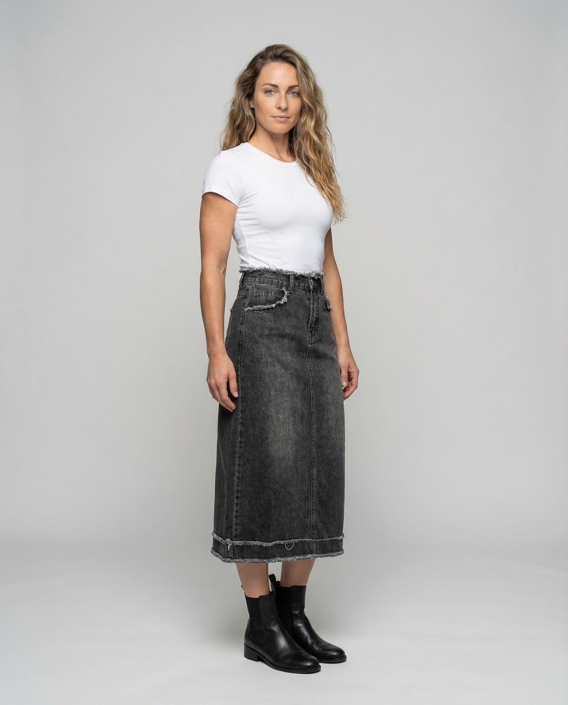 Gonna Midi Donna in Jeans con Frange - Brentozzi