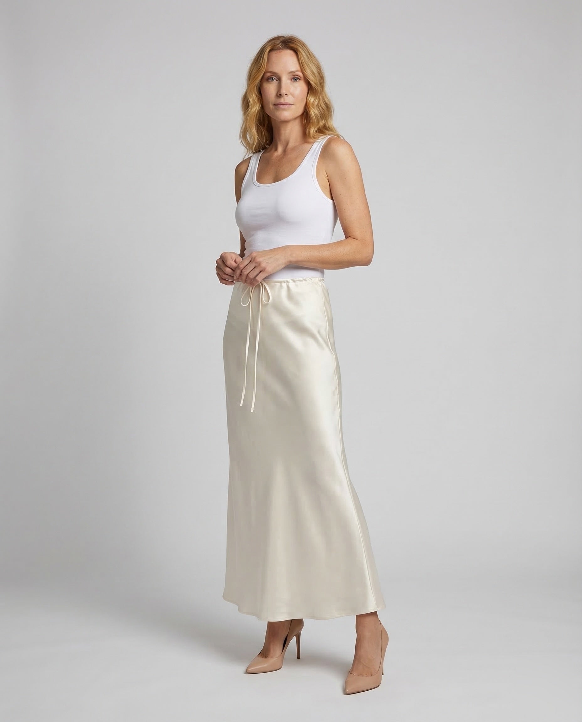 Gonna Lunga Donna in Satin Taglio Obliquo - Brentozzi