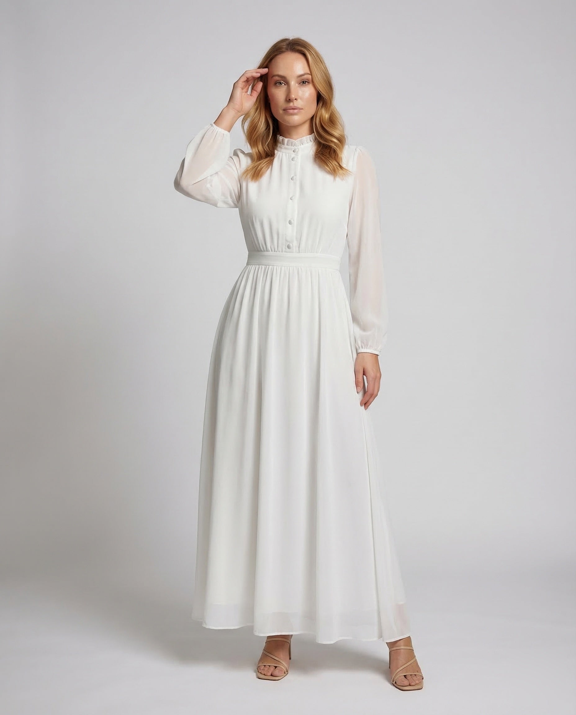 Abito Maxidress Donna in Chiffon con Ruches - Brentozzi