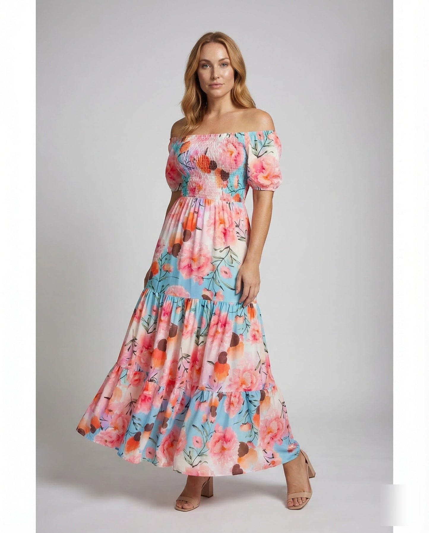 Abito Lungo Donna Scollo Bardot Elegante - Brentozzi