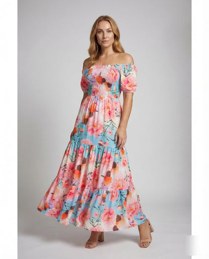 Abito Lungo Donna Scollo Bardot Elegante - Brentozzi