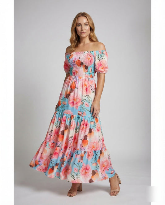 Abito Lungo Donna Scollo Bardot Elegante - Brentozzi