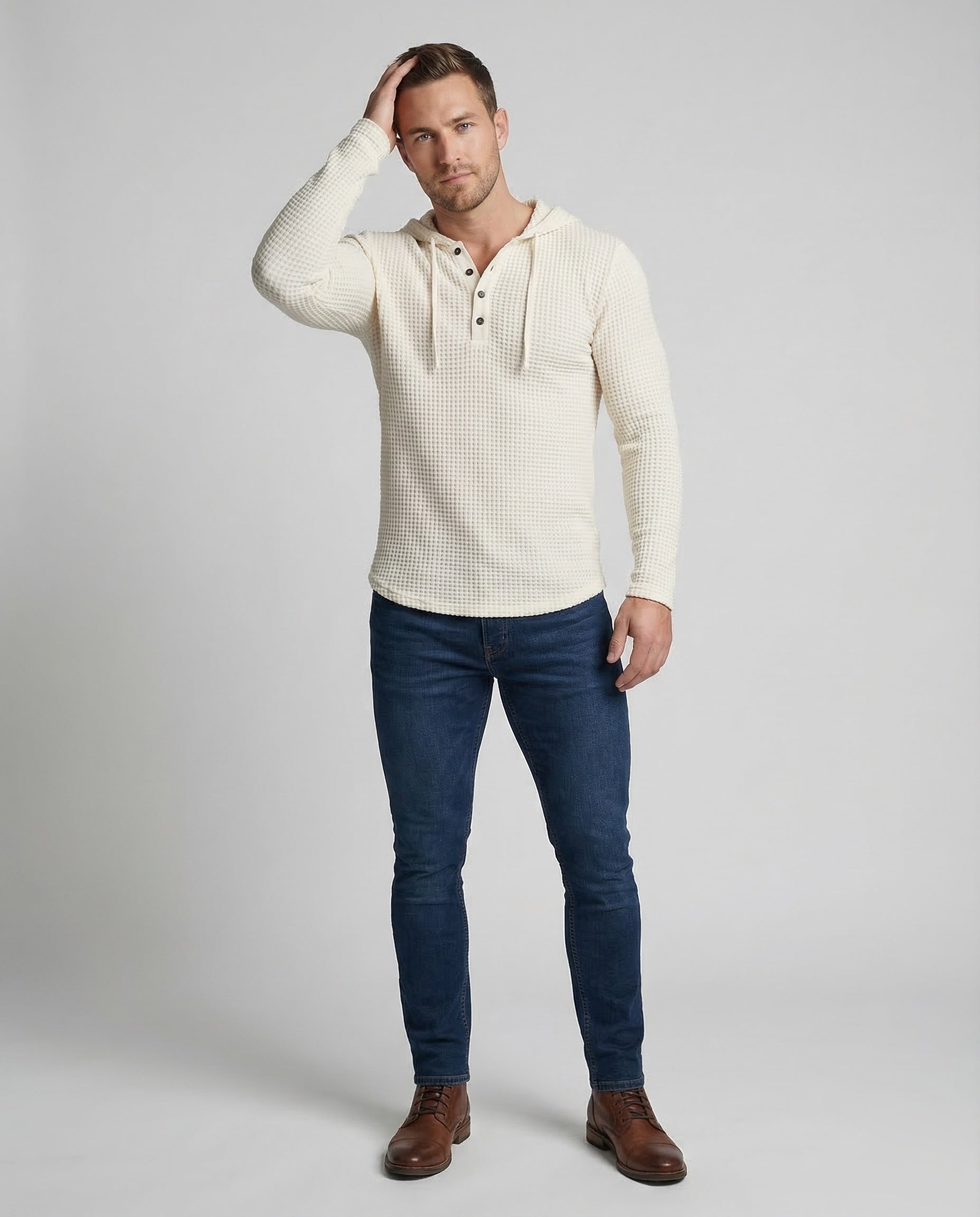 Maglia Henley Uomo Maglia a Nido dApe Manica Lunga - Brentozzi