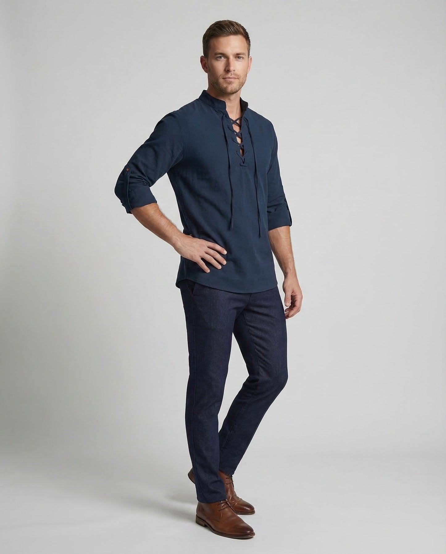 Camicia Uomo Manica Lunga con Lacci - Brentozzi