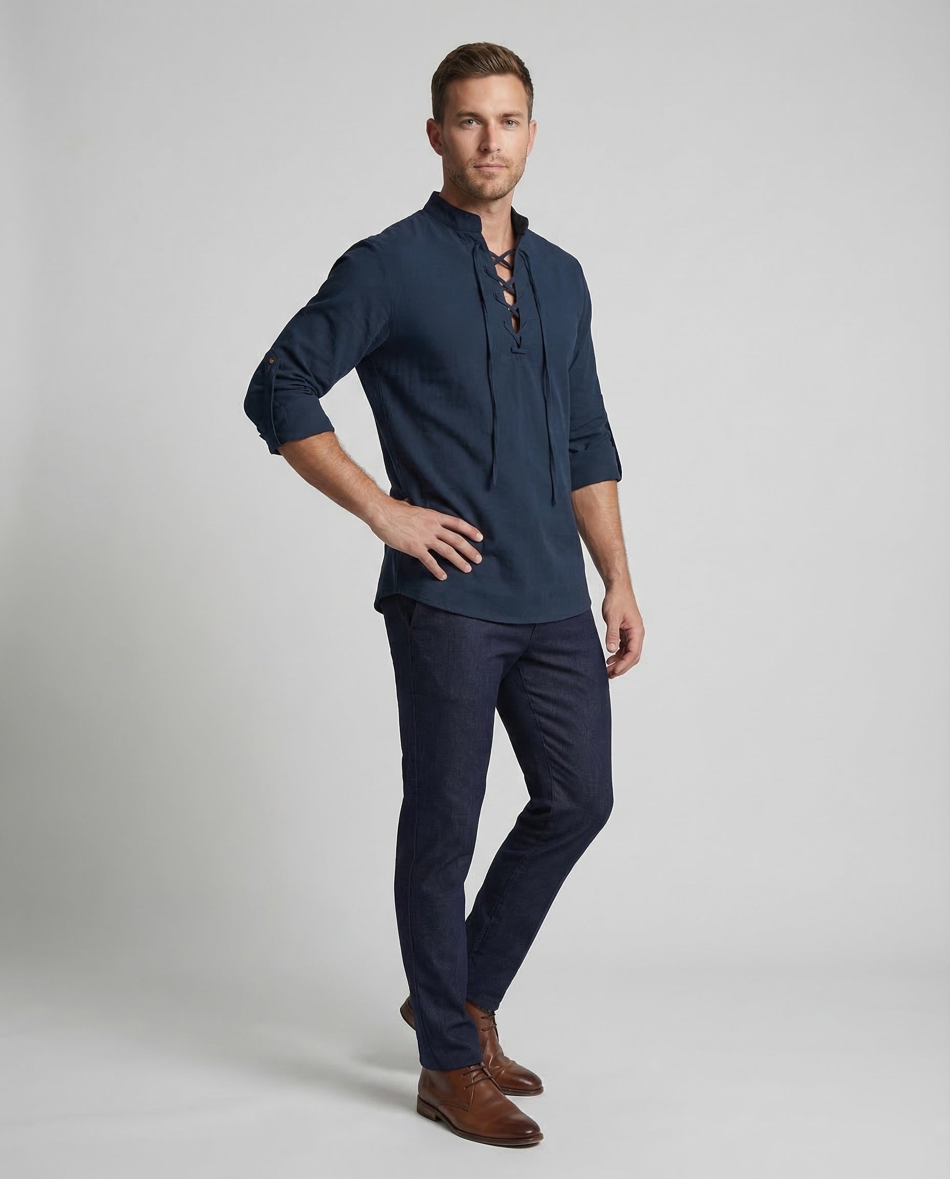 Camicia Uomo Manica Lunga con Lacci - Brentozzi