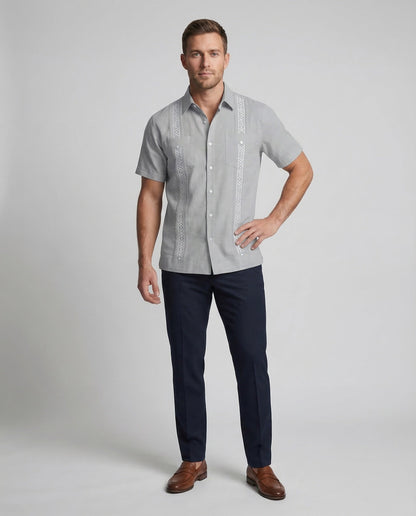 Camicia Uomo Lino Collo Cubano Slim Fit - Brentozzi
