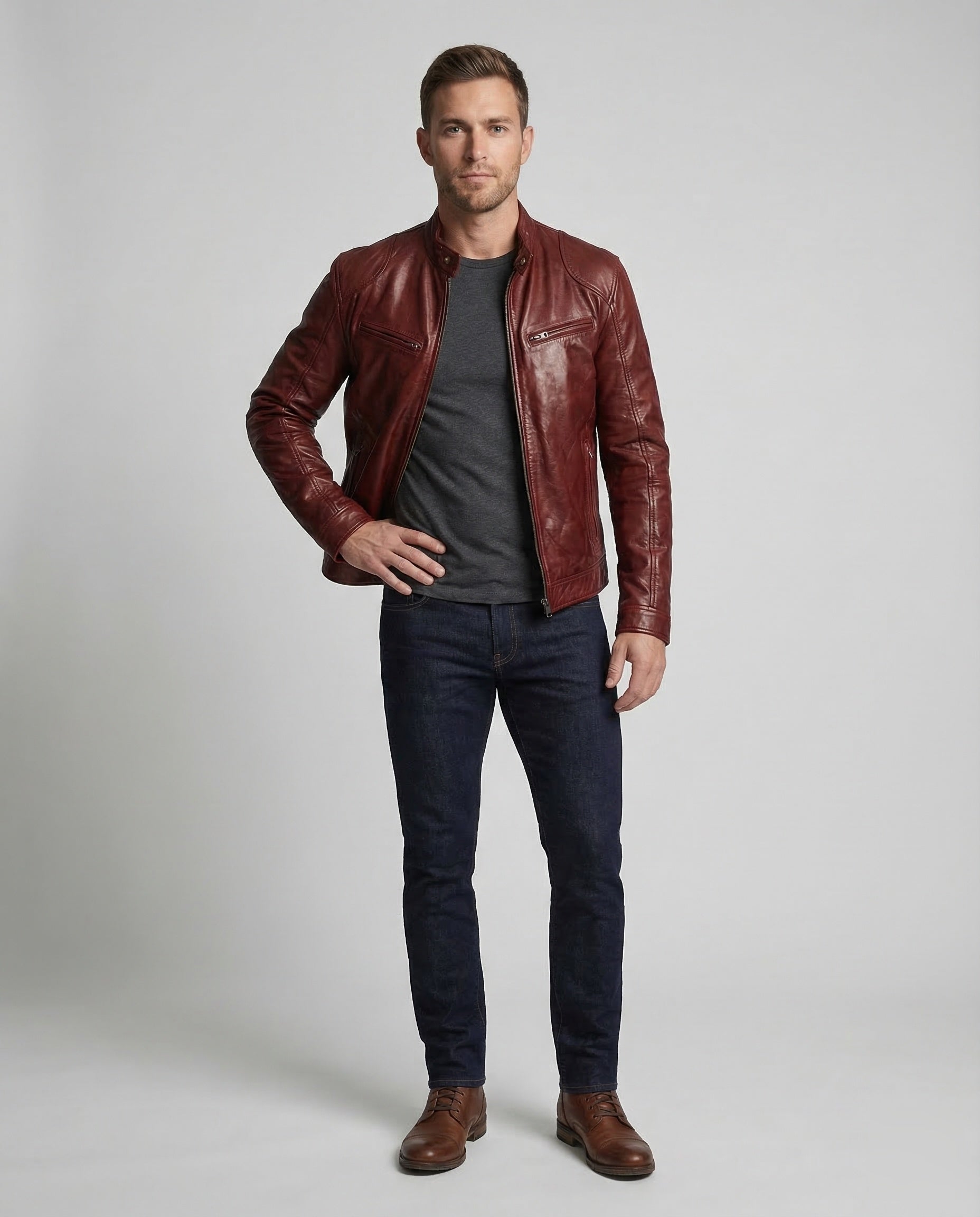 Giacca Biker Uomo in Pelle Slim Fit - Brentozzi