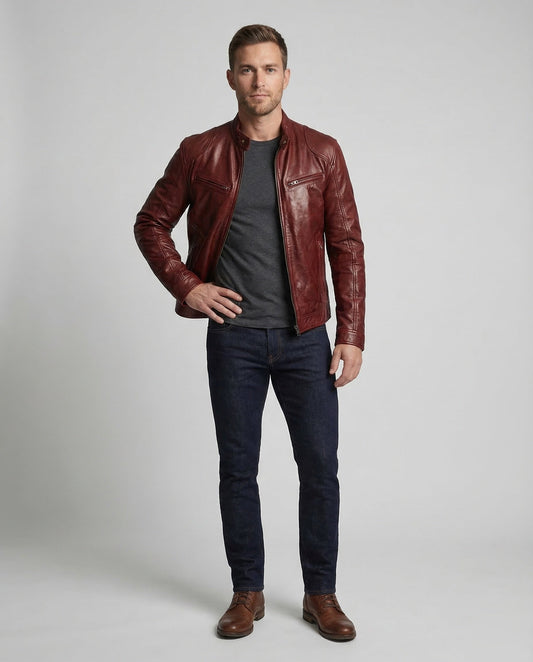 Giacca Biker Uomo in Pelle Slim Fit - Brentozzi