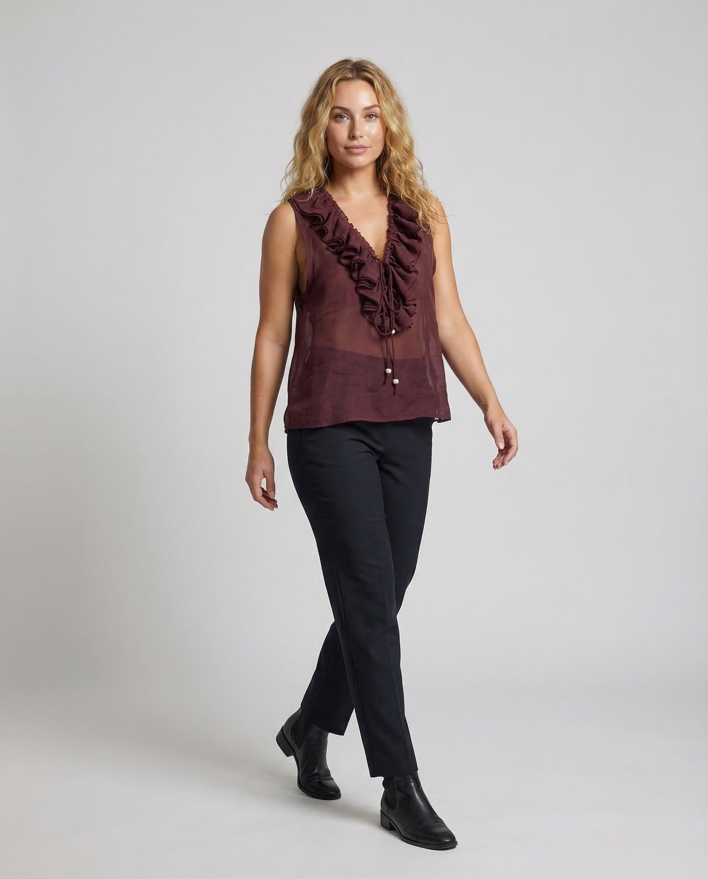 Blusa Smanicata Donna con Coulisse e Volant - Brentozzi