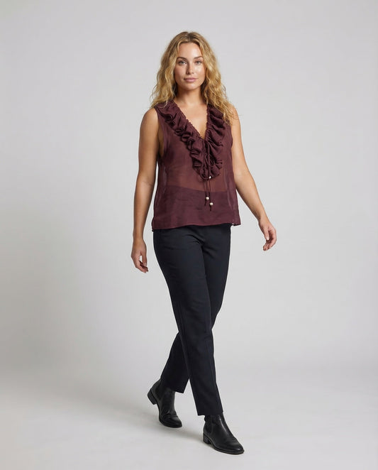 Blusa Smanicata Donna con Coulisse e Volant - Brentozzi
