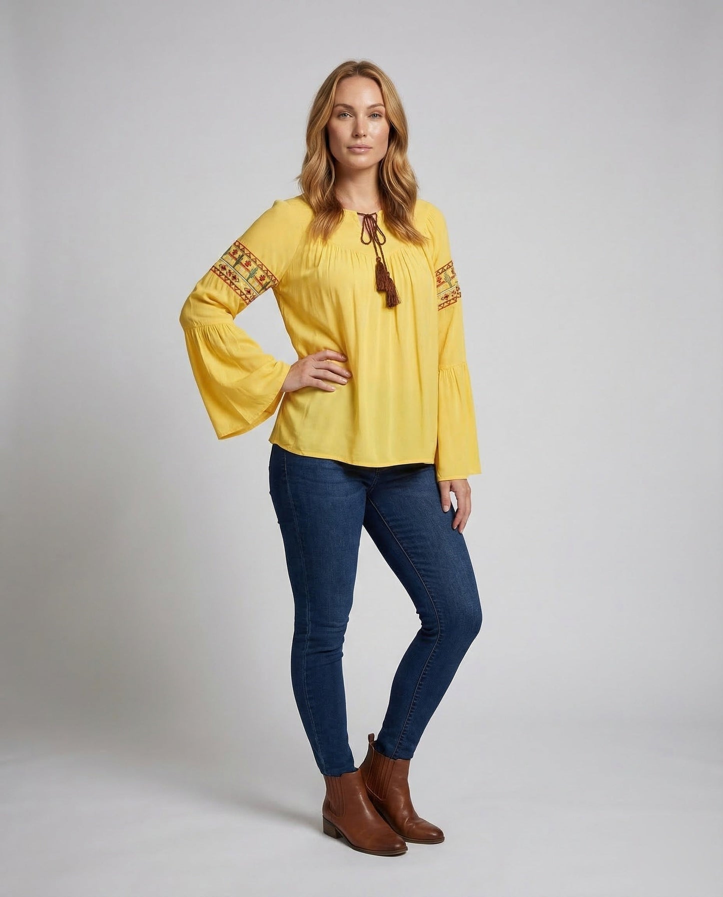 Blusa Donna Boho Ricamata Manica Sbuffo - Brentozzi