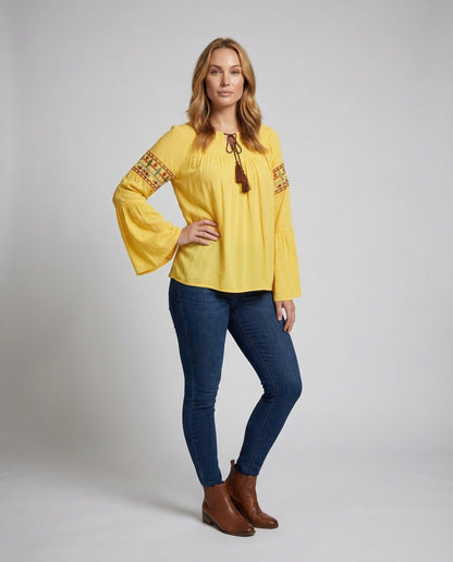Blusa Donna Boho Ricamata Manica Sbuffo - Brentozzi