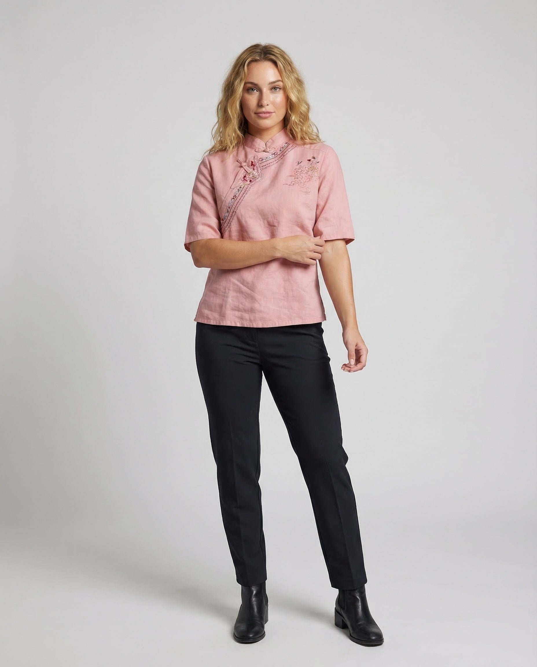 Camicia Donna in Lino Stile Cinese Collo Alto - Brentozzi